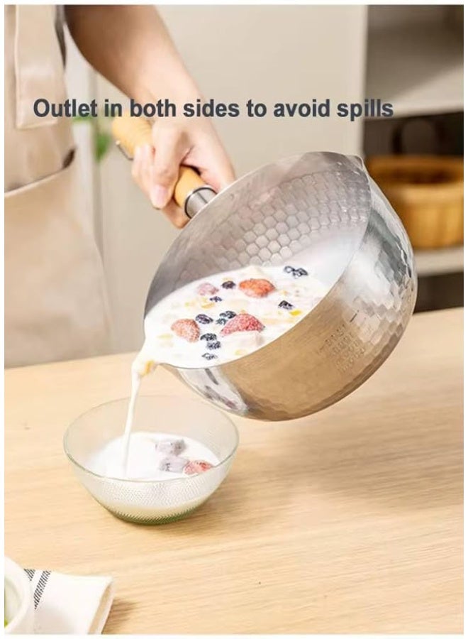 Professional casserole made of pure, rust-resistant metal with a heat-insulating natural wood handle; high-quality milk cooking and training pot with a side pouring spout. - Image 4